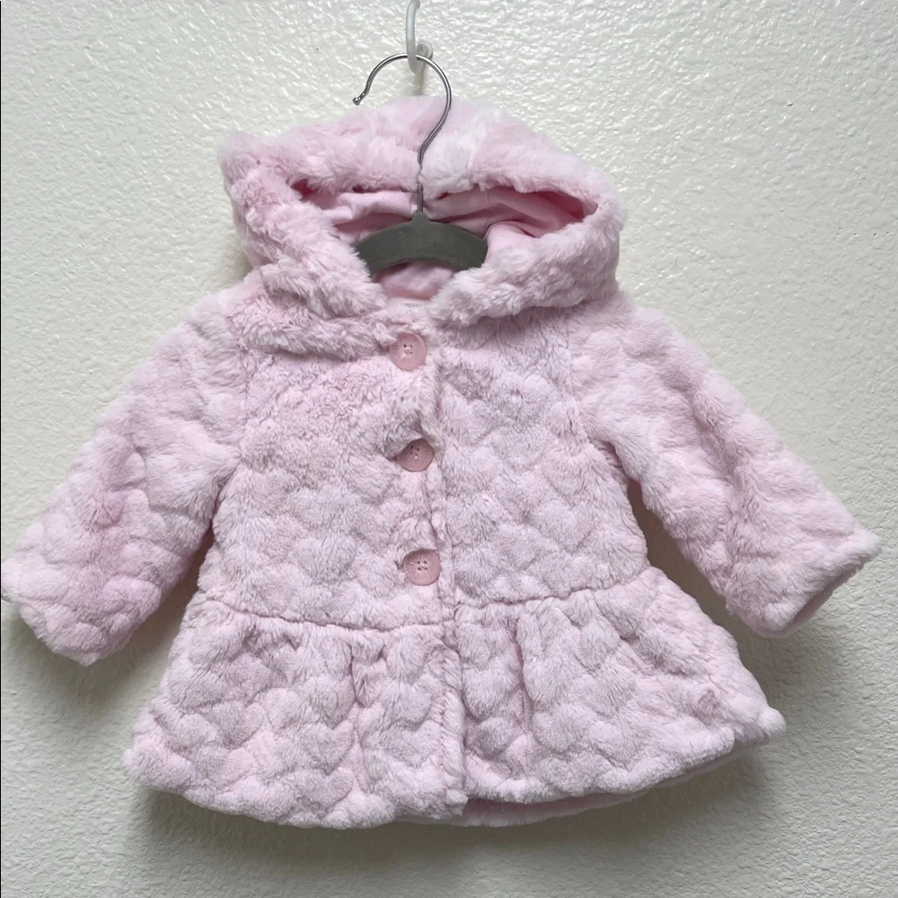 First Impressions Soft Pink Faux Fur Baby Jacket Hooded Coat Infants 0-3 Months